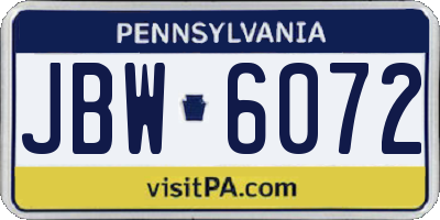 PA license plate JBW6072