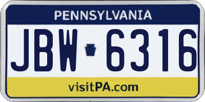 PA license plate JBW6316