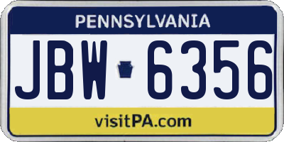 PA license plate JBW6356