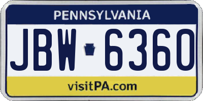 PA license plate JBW6360