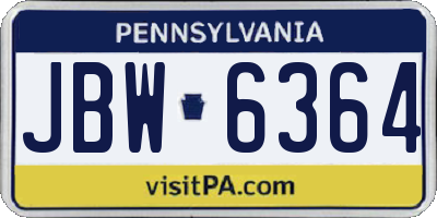 PA license plate JBW6364