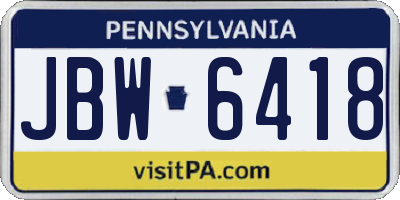 PA license plate JBW6418