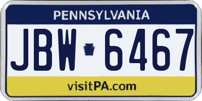 PA license plate JBW6467