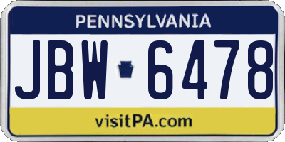 PA license plate JBW6478