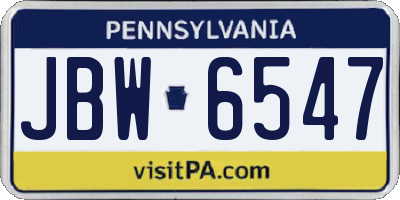 PA license plate JBW6547