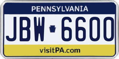 PA license plate JBW6600