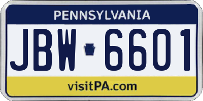 PA license plate JBW6601