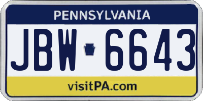 PA license plate JBW6643