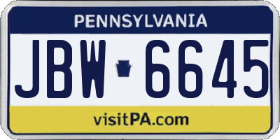PA license plate JBW6645