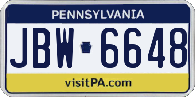 PA license plate JBW6648