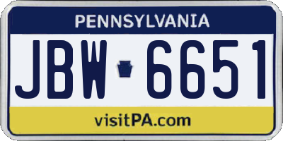 PA license plate JBW6651