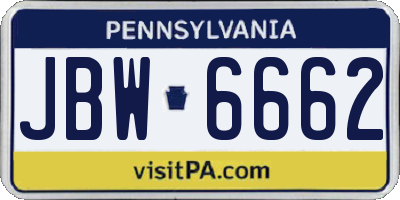 PA license plate JBW6662