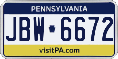 PA license plate JBW6672