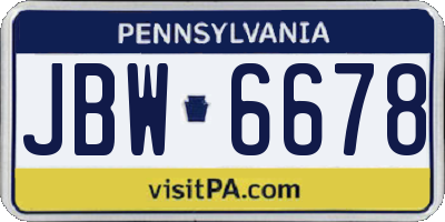 PA license plate JBW6678