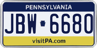 PA license plate JBW6680