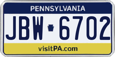 PA license plate JBW6702