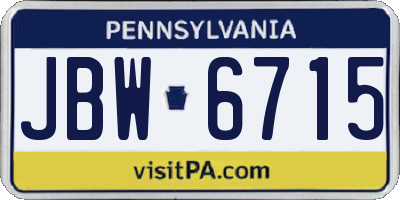 PA license plate JBW6715