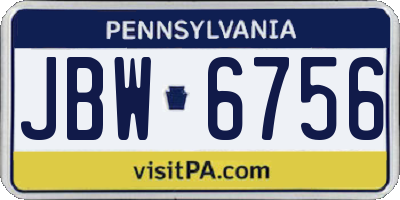 PA license plate JBW6756