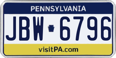 PA license plate JBW6796