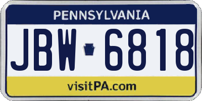 PA license plate JBW6818