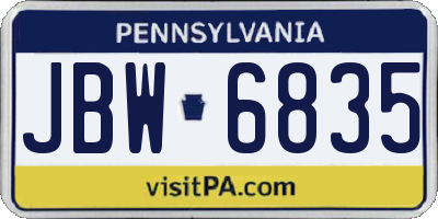 PA license plate JBW6835