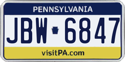 PA license plate JBW6847