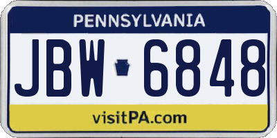 PA license plate JBW6848