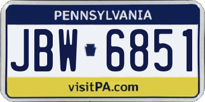 PA license plate JBW6851