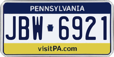PA license plate JBW6921
