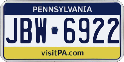 PA license plate JBW6922