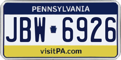 PA license plate JBW6926