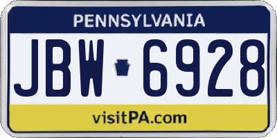 PA license plate JBW6928