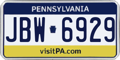PA license plate JBW6929