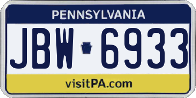 PA license plate JBW6933