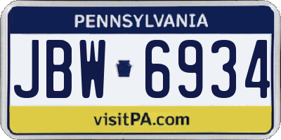 PA license plate JBW6934