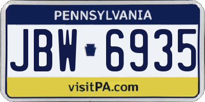 PA license plate JBW6935
