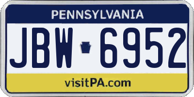 PA license plate JBW6952