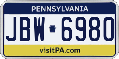 PA license plate JBW6980