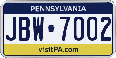 PA license plate JBW7002