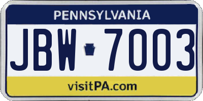 PA license plate JBW7003