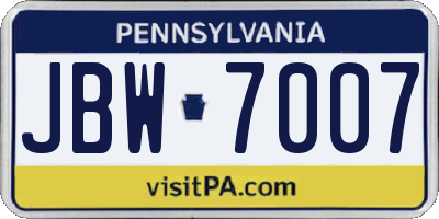 PA license plate JBW7007