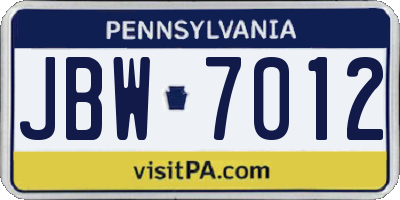 PA license plate JBW7012