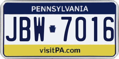 PA license plate JBW7016