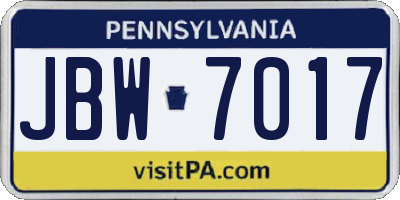 PA license plate JBW7017