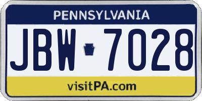 PA license plate JBW7028