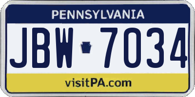 PA license plate JBW7034