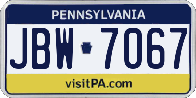 PA license plate JBW7067