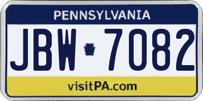 PA license plate JBW7082