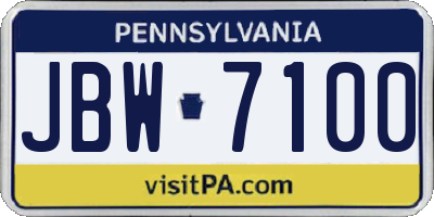 PA license plate JBW7100