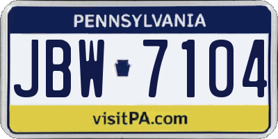 PA license plate JBW7104